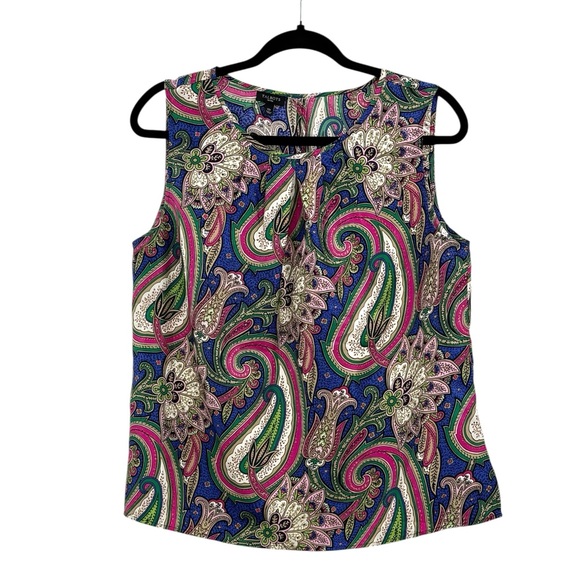 Talbots 100% Silk Paisley Floral Sleeveless Blue Pink Green Luxury Top, 12P - Picture 2 of 10